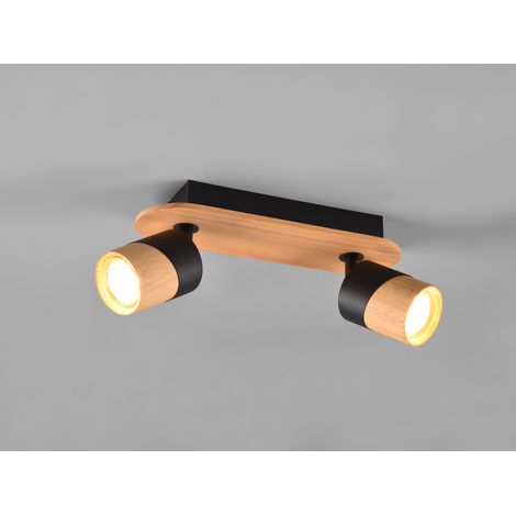 LED Deckenstrahler 2-flammig, Naturholz & Metall Schwarz, Breite 28cm (1/5)