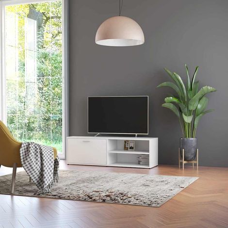 vidaXL Mueble para TV madera contrachapada blanco 120x34x37 cm (1/5)