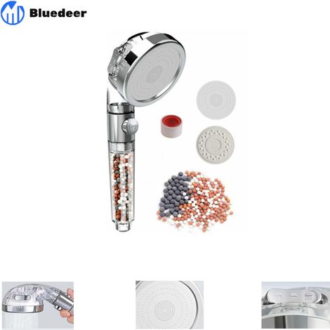 Pommeau Douche à main Filtrante avec fonction d'arrêt de l'eau, Pommeau Douche Anti Calcaire Économiseur d'Eau, douche à main Filtrante avec pierre filtrante remplaçable 3 modes de douche (1/7)