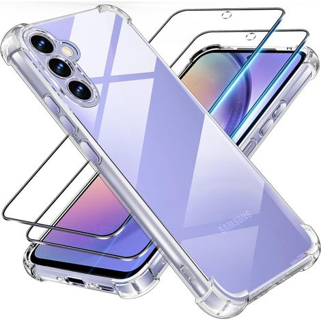 Coque transparente 3 en 1 avec 2 protections écran verre trempé pour Samsung A54 5G (1/5)