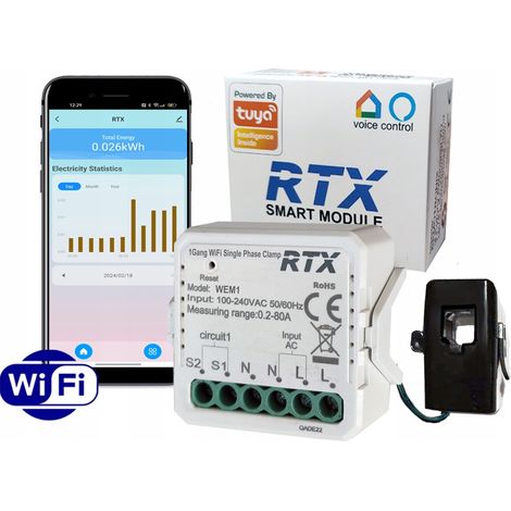 Medidor de energía - Medidor de potencia de voltaje y corriente con transformador de 80A WiFi Tuya (1/5)