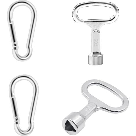 Lot de 2 clés triangulaires universelles en métal pour poubelle à roulettes - Clé à douille - Robinet avec mousqueton - Pour boîte électrique, gaz, eau, compteur électrique, boîte d'armoire (1/5)