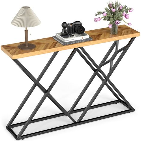 Mesa consola 140 x 29,5 x 90 cm gran espacio de almacenamiento diseño industrial MDF marrón 200019992