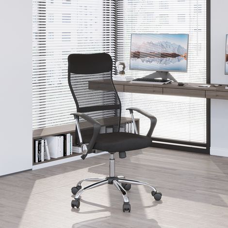 Ergonomischer Bürostuhl, Gaming Stuhl, Drehstuhl mit Wippenfunktion, höhenverstellbarer Schreibtischstuhl, Schaumstoff, Netz, Schwarz, 63 x 65 x 109-119 cm