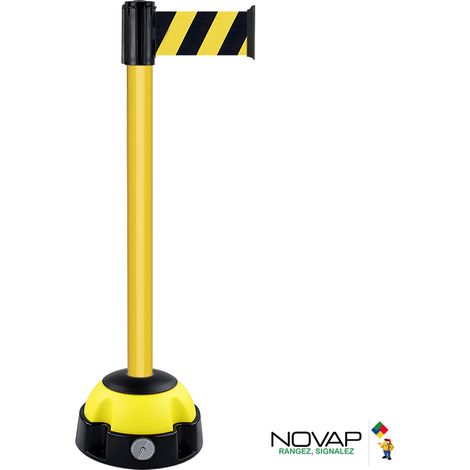 Poteau Alu Jaune laqué à sangle Jaune/Noir hachuré 3m x 100mm sur socle Balise - 2700139