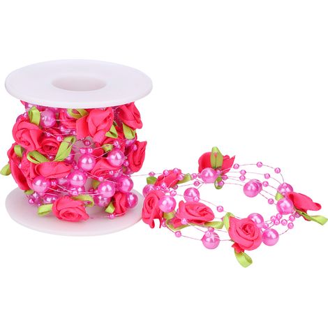 Guirlande de perles artificielles vertes et roses, 5m/rouleau, décoration DIY mariage (Rouge Rosé) (1/5)