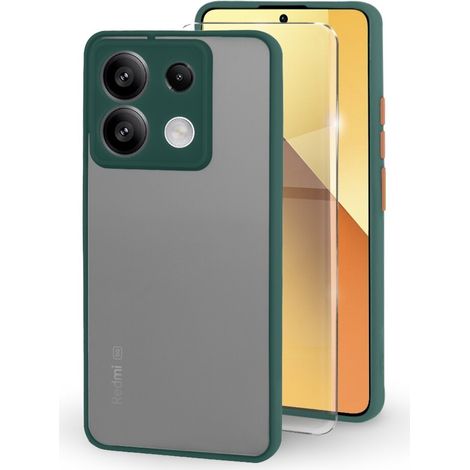 Custodia in silicone per Xiaomi Redmi Note 13 5G, con protezione per la fotocamera, trasparente/verde + vetro temperato 9H (1/5)