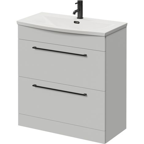 Napoli 390 Gloss Grey Pearl 800mm 2 Drawer Vanity Unit with Arc Basin - 800mm - Matt Black 480mm Handle