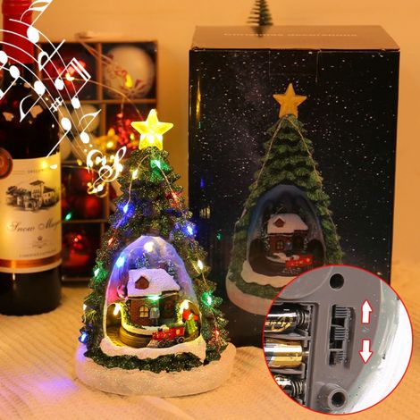 Boîte à Musique Arbre de Noël Miniature - Veilleuse Luminée Cabane Chaleureuse - Décoration Intérieure pour Salon Bar Bureau - 1 Pièce (1/5)