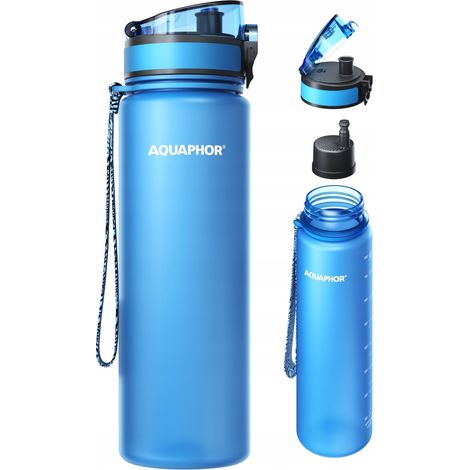 Botella de agua con filtro Aquaphor City de 0,8 L, color azul, ideal para caminar y entrenar. (1/5)