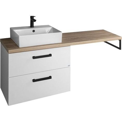 Aqualine Vega - Mobile con lavello e piastra, 145x61x45 cm, 2 cassetti, bianco/rovere platino VG073-02 (1/5)
