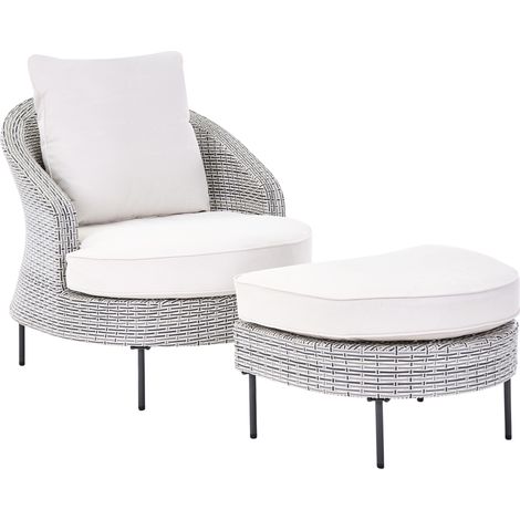 Sillón de jardín de ratán sintético con reposapiés de mimbre gris Arcille (1/5)