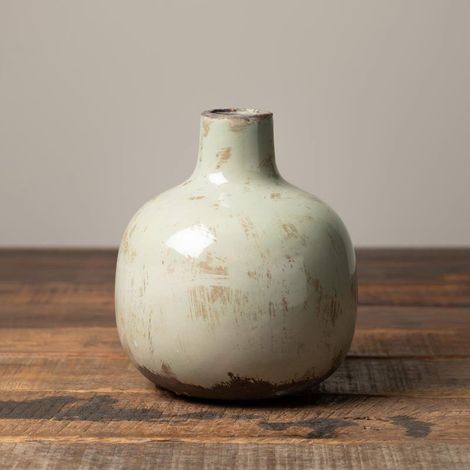 Vase Soliflore céramique vert de gris 16x14cm