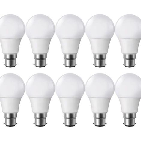 10er-Pack LED-Lampen B22, 806 lm, 60-W-Äquivalent, warmweiß (2700 K), energiesparend, dimmbar, quecksilberfrei, Energieeffizienzklasse A++