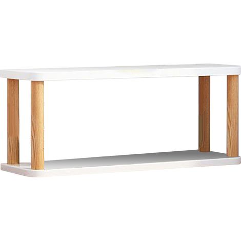 Étagère de bureau 2 niveaux en bois, coins arrondis, organiseur de table pour chambre, dortoir, bureau, blanc chaud (1/5)