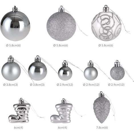 Juego de adornos para árbol de Navidad, 102 piezas de bolas plateadas (1/5)