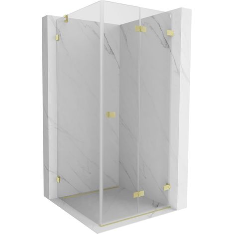 Mexen Lunar-F cabina de ducha plegable derecha 90 x 90 cm, transparente, oro cepillado - 836-090-090-55-00-P (1/5)