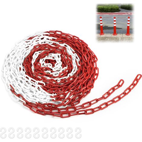 Chaîne de barrière plastique, 8mm 25M chaine plastique rouge blanc, pour hôtels, parkings, gares (1/5)