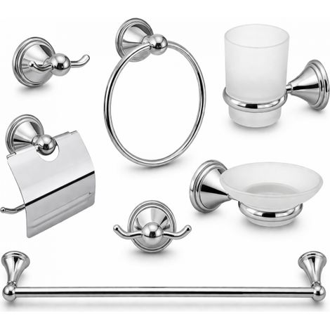 Set Accessori Bagno 6 Pezzi Cromato Vetro Satinato Completo Arredo Bagno 52919