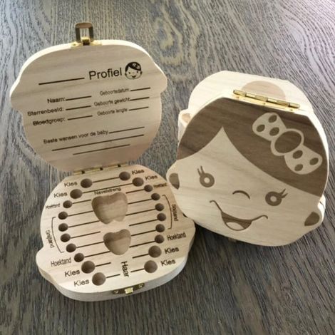 Boîte à dents de lait en bois pour garçons et filles, contenant des dents de lait, des cheveux de bébé et un cordon ombilical. (1/5)