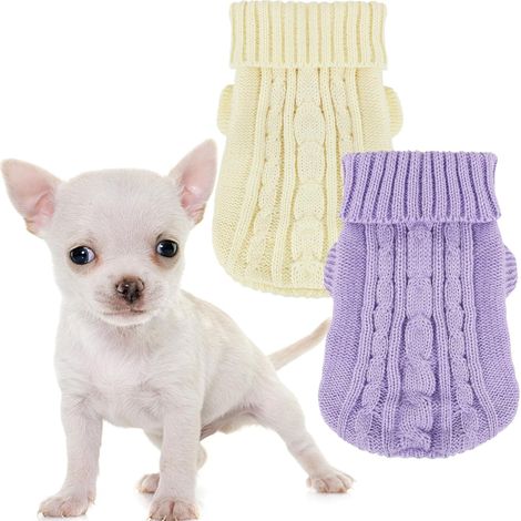 Pull d'hiver chaud pour petit chien, chiot ou chat, couleur 2 pièces (1/5)