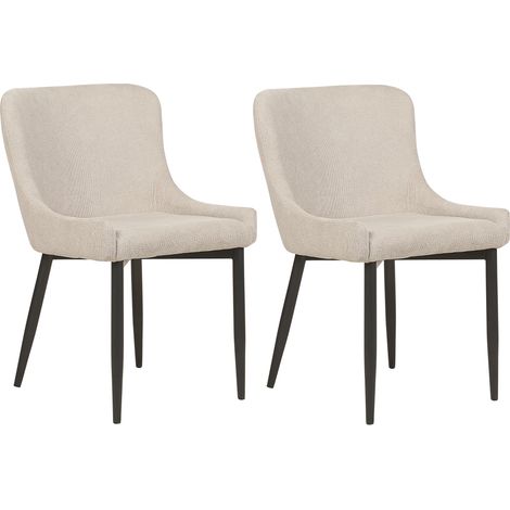 Conjunto de 2 sillas auxiliares con elegantes patas de hierro negro tapizado de tela beige claro Everly (1/5)