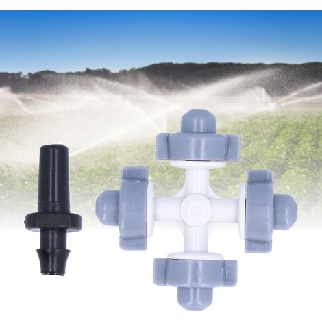 Zerstäubungssystem für die Gartenbewässerung – Set mit 50 Sprinklern mit je 4 Düsen und Haken – Grauer Kunststoff, 6 cm (1/5)