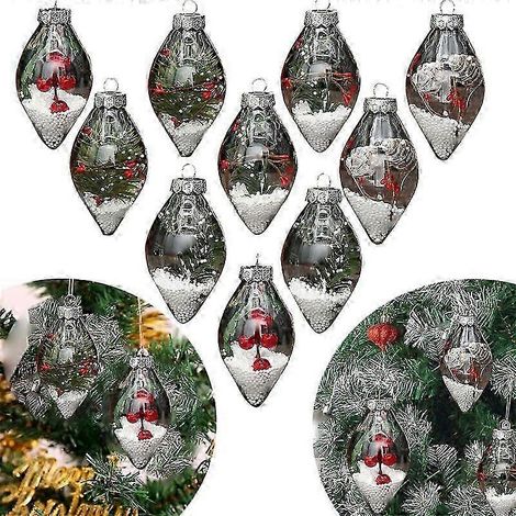 Lot de 10 boules de Noël transparentes en plastique, à remplir, pour décorer le sapin. Cadeau idéal. (1/5)