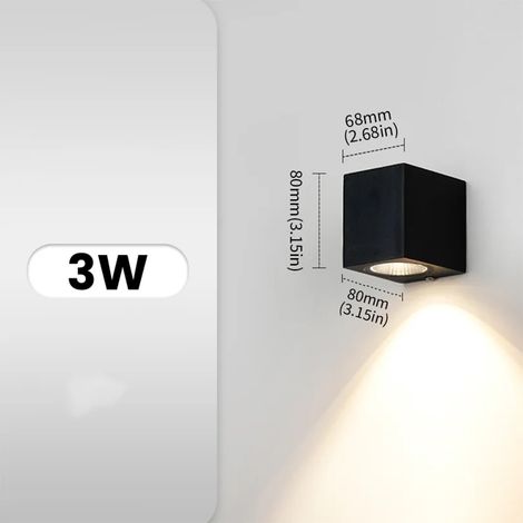 (Blanc froid - Modèle B sans capteur) Applique murale LED intérieure/extérieure IP66 étanche, éclairage haut/bas, LED 6W, montage en surface, pour jardin, porche ou terrasse, avec capteur. (1/5)