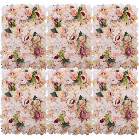 6er-Set Wanddekorationen mit Blumenmuster, 60 cm x 40 cm, künstliche rosa und gelbe Rosen, künstlicher Blumenhintergrund, Wanddekoration mit Blumenmuster für Partys, Hochzeiten, Junggesellinnenabschie