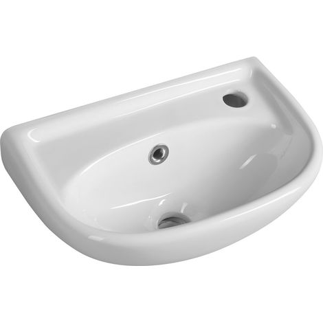 Aqualine Small - Lave-main 39x25 cm, avec trop-plein, trou pour robinetterie à droite , blanc 4000 (1/4)