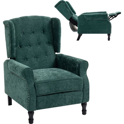 Vintage Dark Green Reclining Armchair with Footrest-150° Adjustable Position for Ultimate Comfort