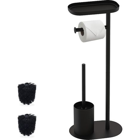Serviteur WC, Non Fixe, 2 têtes de Brosse de Rechange, H x L x P : 67 x 23 x 17 cm, Noir (1/5)