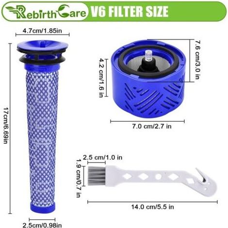 Filtres de Rechange pour Aspirateur Dyson V6 Absolute, 2 Post-filtres HEPA et 2 pré-filtres, remplacez Les pièces 965661-01 et 966741-01