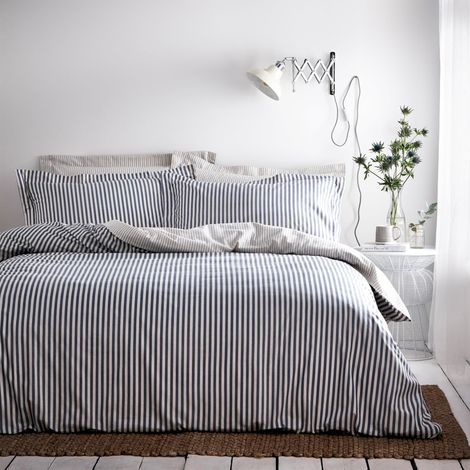 Ensemble de Housse de Couette Rayé (Marine-Super King) (1/5)