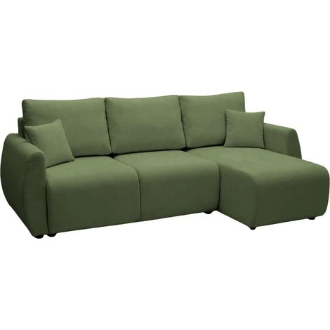 HERA - Canapé d'angle convertible tissu doux 3 places Vert (1/5)