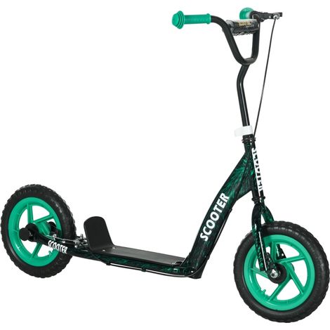 Trottinette enfant, trottinette à hauteur réglable, avec frein, béquille, 2 roues, acier, verte (1/5)