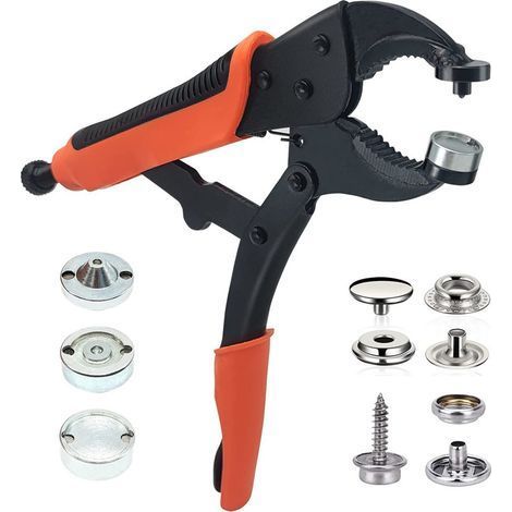 Pince à boutons-pression métalliques – Incluant 3 matrices et 40 jeux de boutons-pression de 15 mm. pour bâches de bateau et le remplacement de boutons-pression métalliques. (1/5)