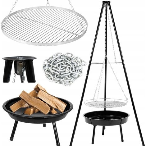 Barbecue trépied avec foyer de jardin 50 cm suspendu avec grille réglable (1/5)