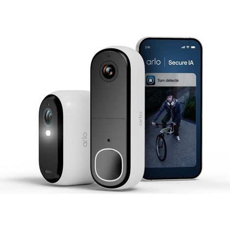 Kit sicurezza esterno ARLO Essential 3 2K videocamera + campanello video HD wireless, audio bidirezionale, sirena 80 dB Bianco (1/5)