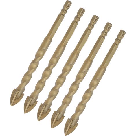 12-mm-Hartmetall-Kreuzbohrer-Set, 5-teilig, 1/4-Zoll-Sechskantschaft, für Fliesen, Glas, Keramik, Marmor und Mehrzweck-Betonbohrer (1/5)