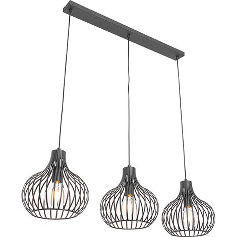 QAZQA Moderno Lámpara colgante moderna negra 3 luces - Saffira Aluminio Redonda Adecuado para LED Max. 3 x 60 Watt