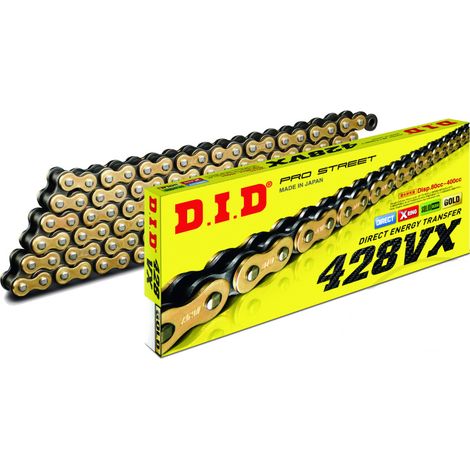 Cadena de transmisión abierta DID GB428VX/132 con cierre dorado/negro