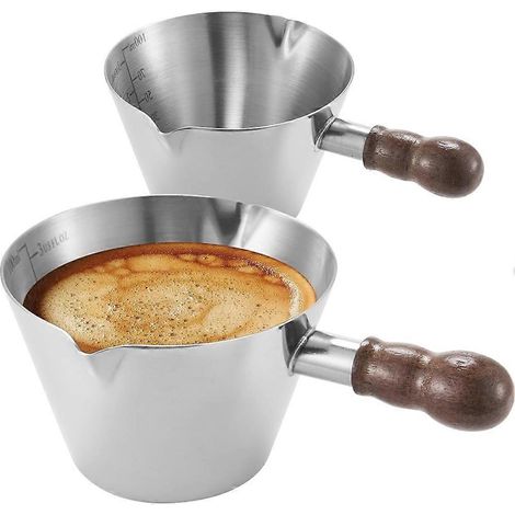 Tasses à expresso en acier inoxydable, verre doseur de 90 ml avec double bec verseur et poignée, pichet à lait avec bec verseur et graduation - JBMEDIA (1/4)
