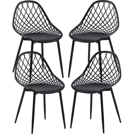 H.J Wedoo – Lot de 4 chaises de salle à manger – Dossier ergonomique – Pieds en métal – Hauteur d'assise 43 cm – Design ajouré noir (1/5)