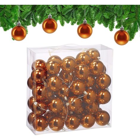 Boule de Noël, Brillante, lot Pratique de 50, en Plastique, pour Le Sapin, diamètre : 6 cm, Orange (1/5)
