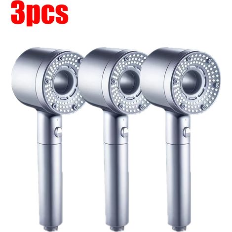 (Bleu clair, lot de 3) Pommeau de douche réglable 5 jets, grand débit, filtre, mitigeur haute pression pour économies d'eau, accessoires de salle de bain (1/5)