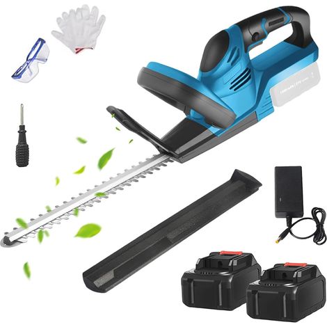 Taille-haie, taille-haie sans fil avec 2 batteries et chargeur, espacement des lames 15 mm, 24 V (bleu) (1/5)