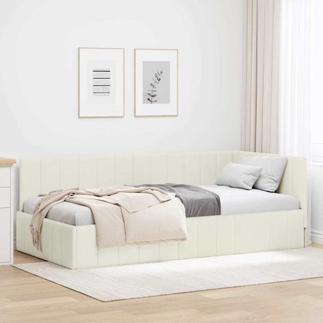 Corner Bed Frame with Headboard Cream 90 cm x 200 cm Velvet vidaXL