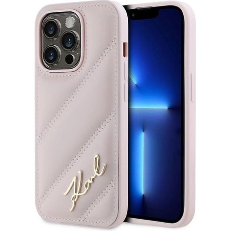 Karl Lagerfeld KLHCP14XPQDSMGP iPhone 14 Pro Max 6.7 rosa/rosa estuche rígido con escritura diagonal acolchada (1/5)